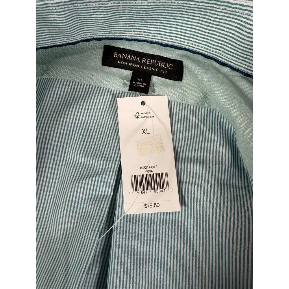 Banana Republic Mens XL NWT Green Stripe Non-Iron Classic Fit Shirt.